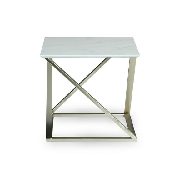 Steve Silver Zurich Square White Faux Marble Mixed Media End Table