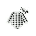 thumbnail image 1 of Autumn Infant Long Sleeve Romper Set, Baby Girls Boys Color Matching Plaid Round Collar Jumpsuit + Headwear Casual Clothes, 1 of 7
