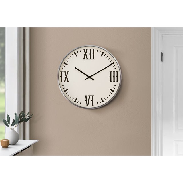 Monarch Specialties I 9060 - Horloges, Ronde 20 Pouces, Horloge Murale, Noir, Blanc, Moderne