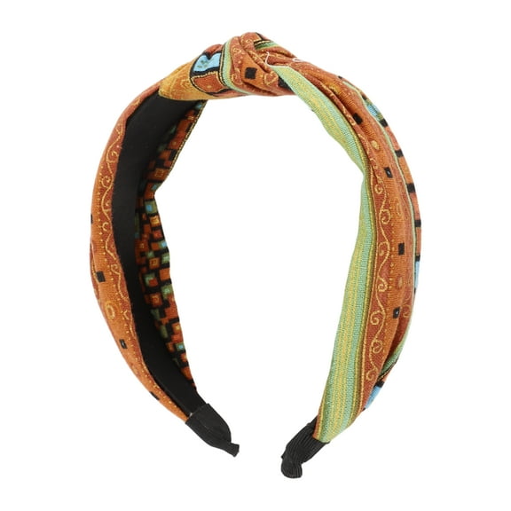 1 Pc Fashion Elegant Knotted Printed Wide Hairband for Women for Girls Yellow Orange
