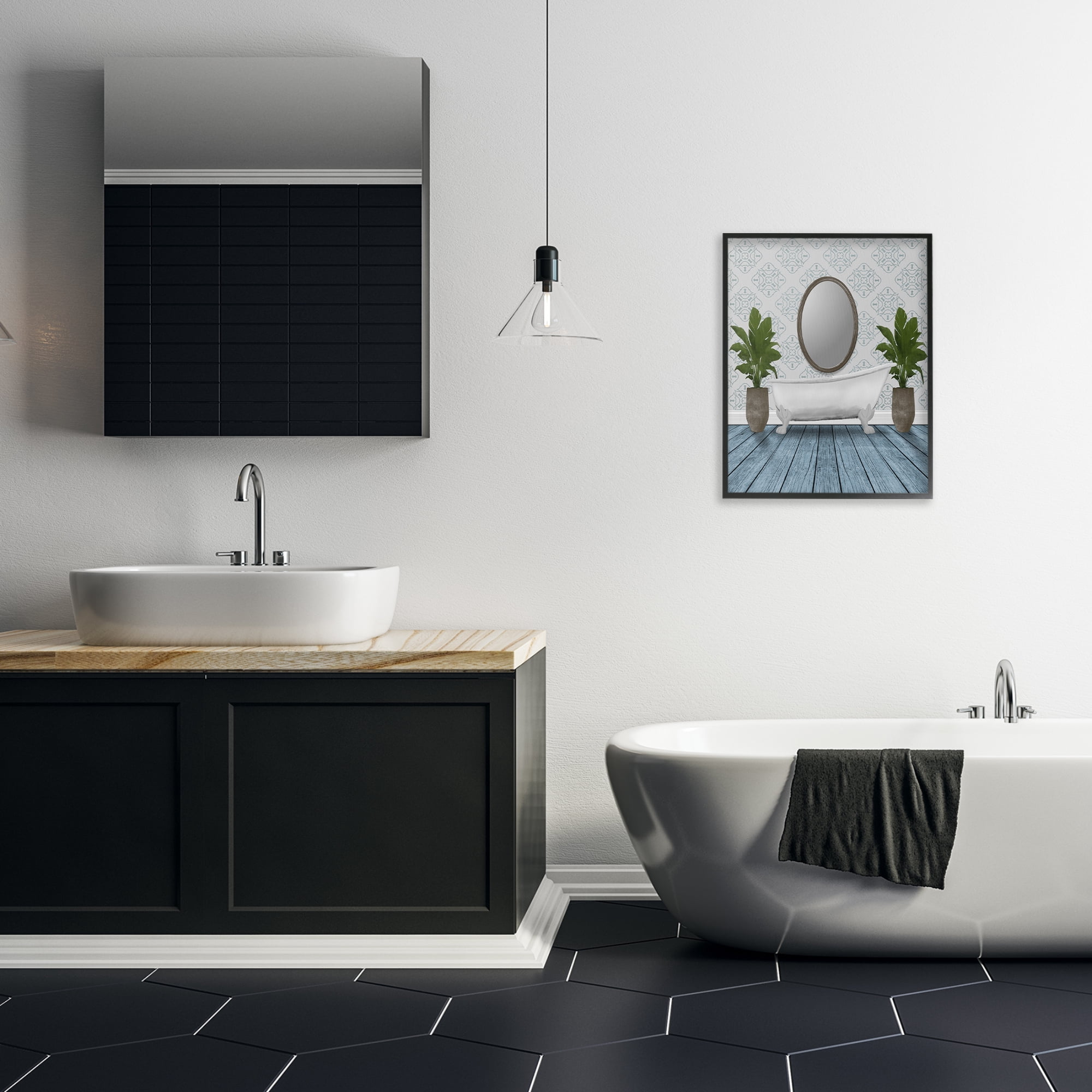 Stupell Industries Restful Wash Bathtub Black Framed Giclee Art, design by Marcus Prime