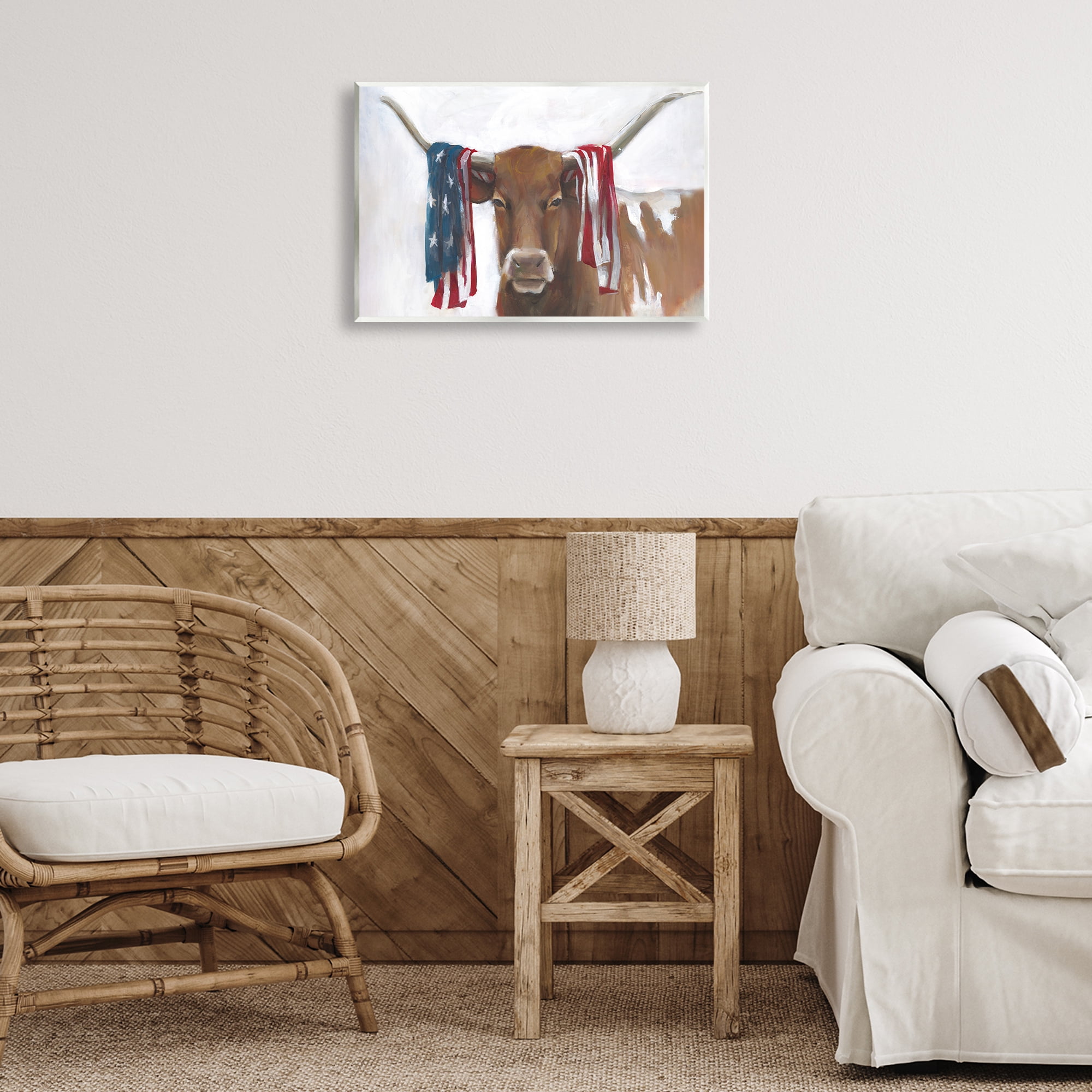 Stupell Industries Patriotic Longhorn with Flag Wall Plaque Art, design by White Ladder