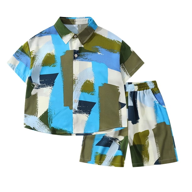 Odeerbi 1-8 Años Conjunto de Verano Para Niños Camisa de Manga Corta de Algodón Conjunto Corto Camisa Gráfica Conjunto de Dos Piezas