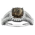 thumbnail image 1 of 10K White Gold Natural Smoky Topaz Split Shank Ring Cushion 7x7mm Diamond Accent, size 7.5, 1 of 4