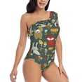 thumbnail image 3 of Haiem Cute Animal Forest Women's One Piece Swimsuits Tummy Control One Shoulder Bathing Suits Ruffle Swimwear-X-Large, 3 of 8