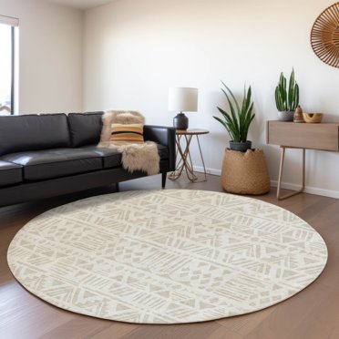Addison Rugs Chantille Indoor/Outdoor Transitional Southwest Ivory Washable Round Rug, 8' x 8'