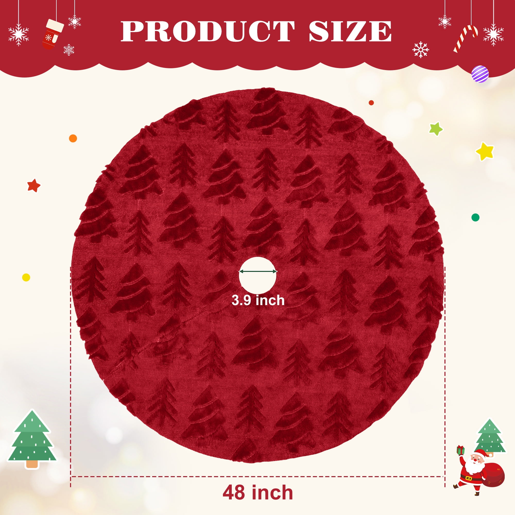 Inadays Christmas Tree Skirt Red Plush Skirts Christmas Decorations Indoor Xmas Ornaments Holiday Decor for Party, 48in