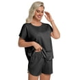 thumbnail image 6 of DAKIMOE Womens Silk Stain Pajamas Set Short Sleeve Soft Sleepwear Top With Shorts Set PJ Loungewear, Black, XL, 6 of 8
