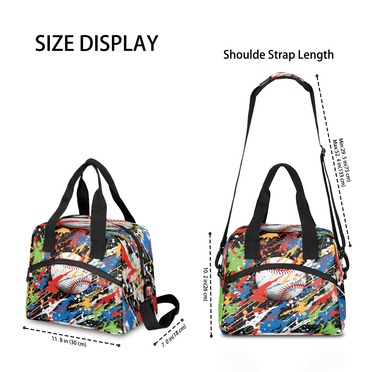 Herdesigns Graffiti Baseball Insulated Lunch Bag for Women Men Adults Large Reusable Lunch Box Softball Sports Leakproof Cooler Tote Bags with Adjustable Shoulder Strap