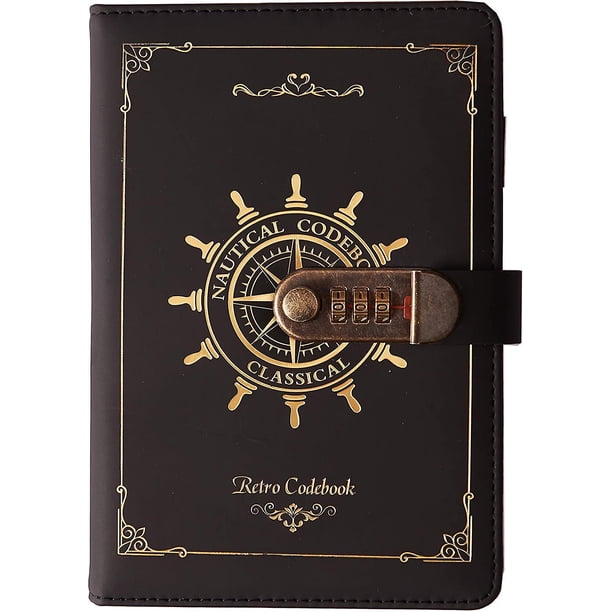 Liangnv Diario De Cuero De Pu Vintage con Cerradura De Combinación (Patrón Náutico), Cuaderno De Contraseña Secreta A5 Diario Diario De Bloqueo Digital Manual De Bloc De Notas