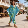 thumbnail image 4 of Xixirimido Blue Peacock Feather Print Women Kaftan Dresses Plus Size Swimsuit Coverup Batwing Sleeve Summer Bathing Suit Caftan Loungewear Beach Cover Up, 4 of 7
