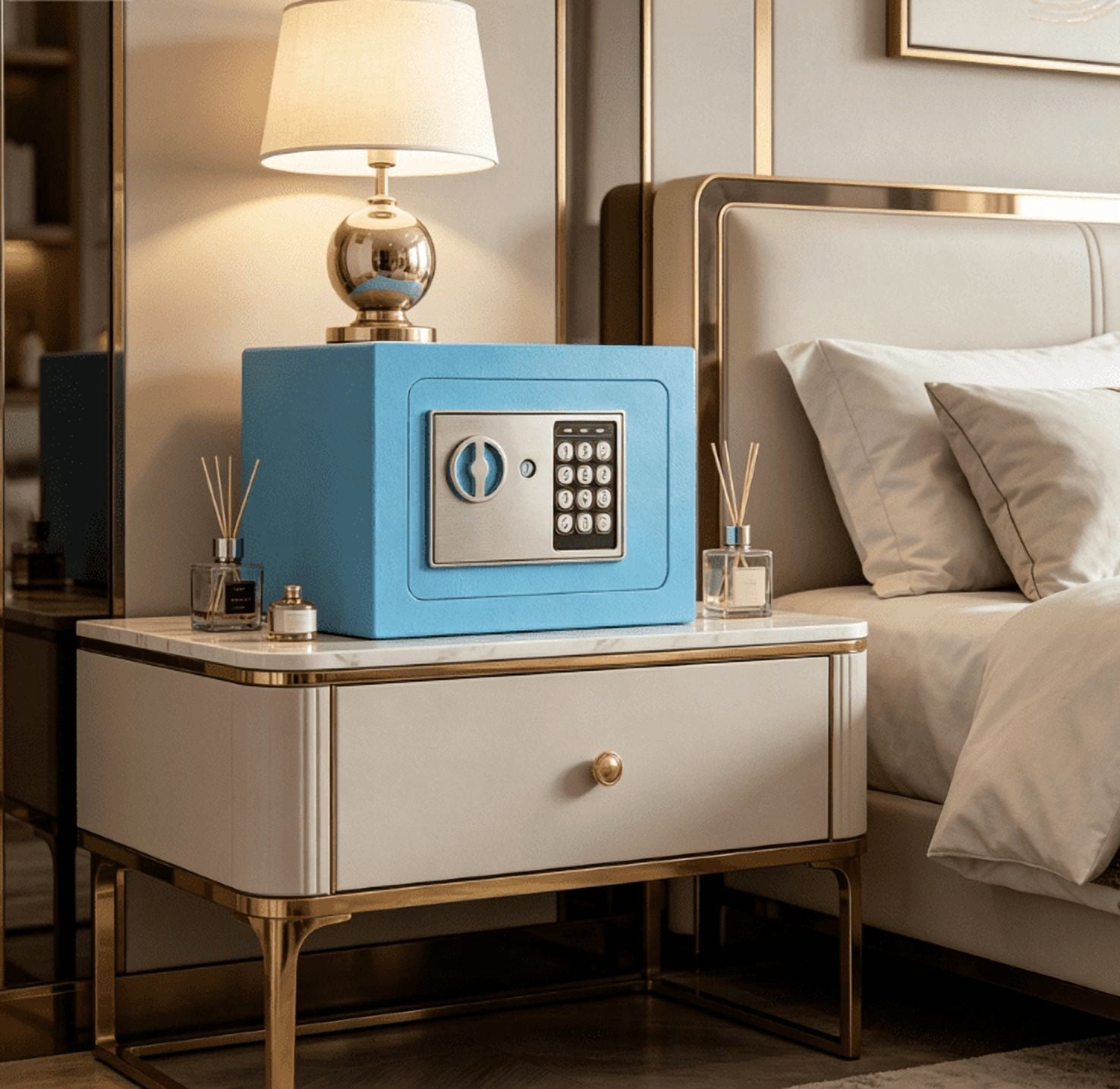 Secure Safe With Key And Password Money Home Safe, 0.23 Cubic Feet Small Safe, Mini Storage Cabinet, Suitable For Home Use, Can Store Money, Documents, And Valuable Items
