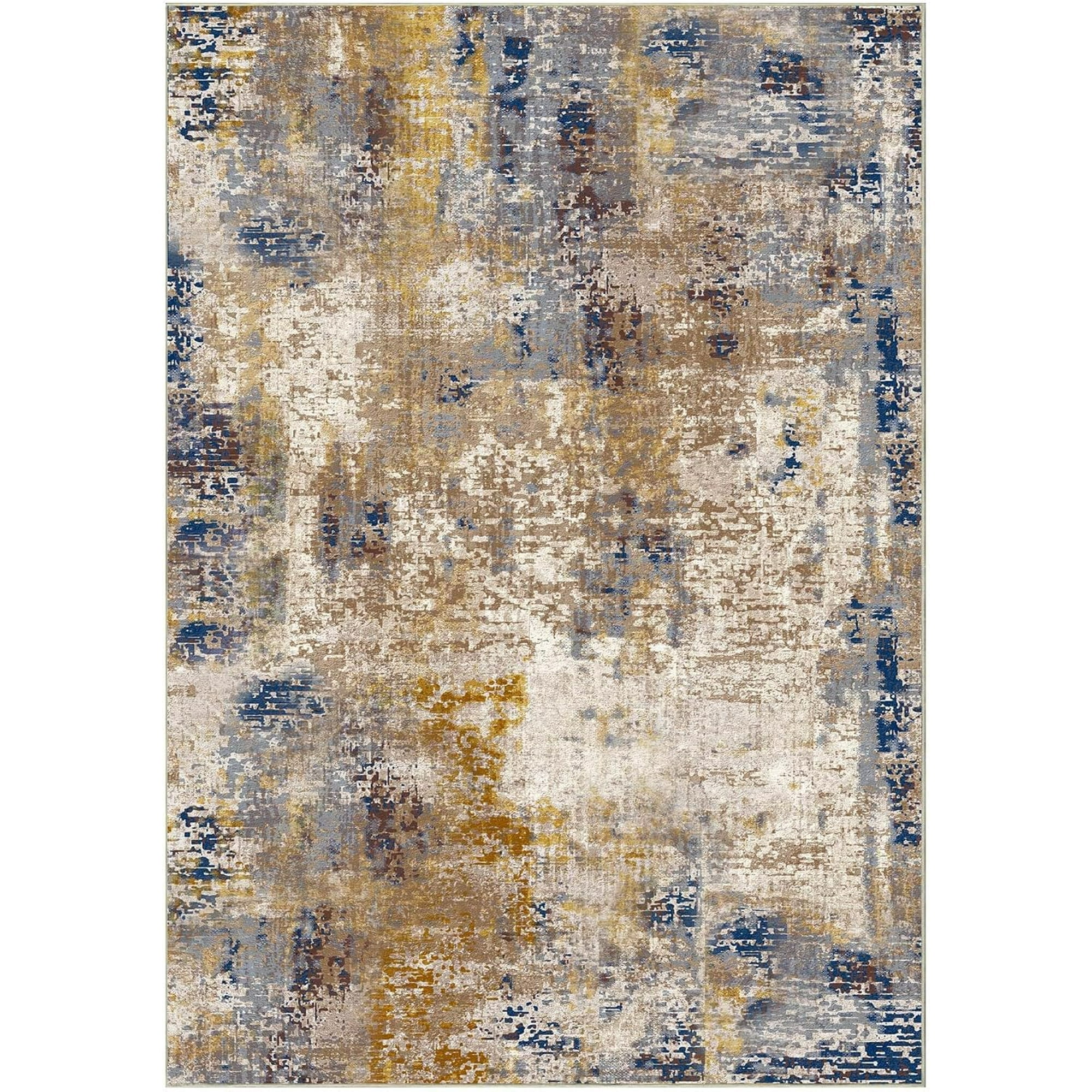 Arogan Modern Abstract Washable Rug for Living Room, Bedroom, Dining Room, Children's Playroom, Beige, 5' x 7'