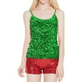 thumbnail image 2 of Green Womens Summer Shirts, Sleeveless White Tank Top Woman, Women's Sequin Tops Glitter Camisole Vest Adjustable Straps Daily Halter Tank Blouse Tshirts for Night Club Party Performance, 2 of 4