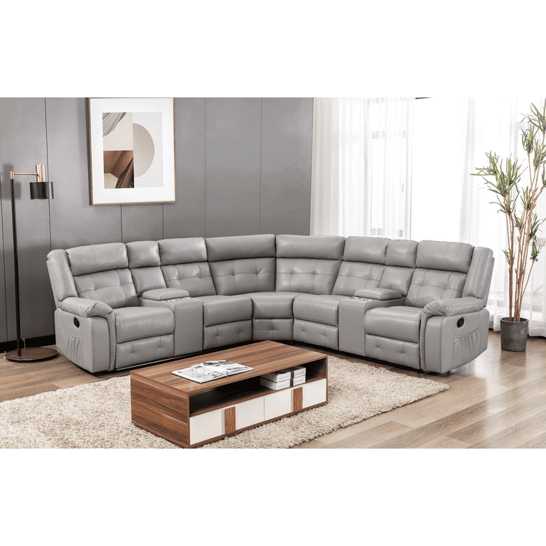 Nathaniel Home PU Leather Reclining Sectional Sofa Set with 2