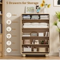 thumbnail image 6 of Aufeile 41" Tall Dresser for Bedroom, 5 Drawer Wood Dresser with Curved Profile, Modern Vertical Chest of Drawers, Slim Storage Dresser for Bedroom, Living Room & Entryway, Natural, 6 of 9