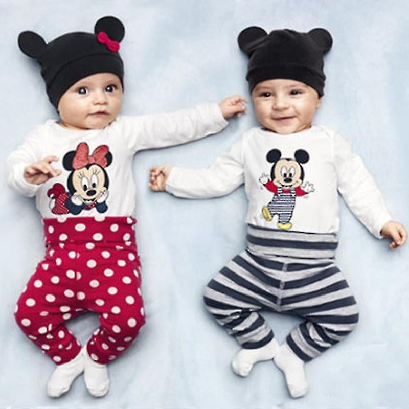 Newborn Infant Baby Clothes Mickey Minnie Mouse Romper Trousers Beanie Hat Outfit Set Grey 12 18 Months Walmart