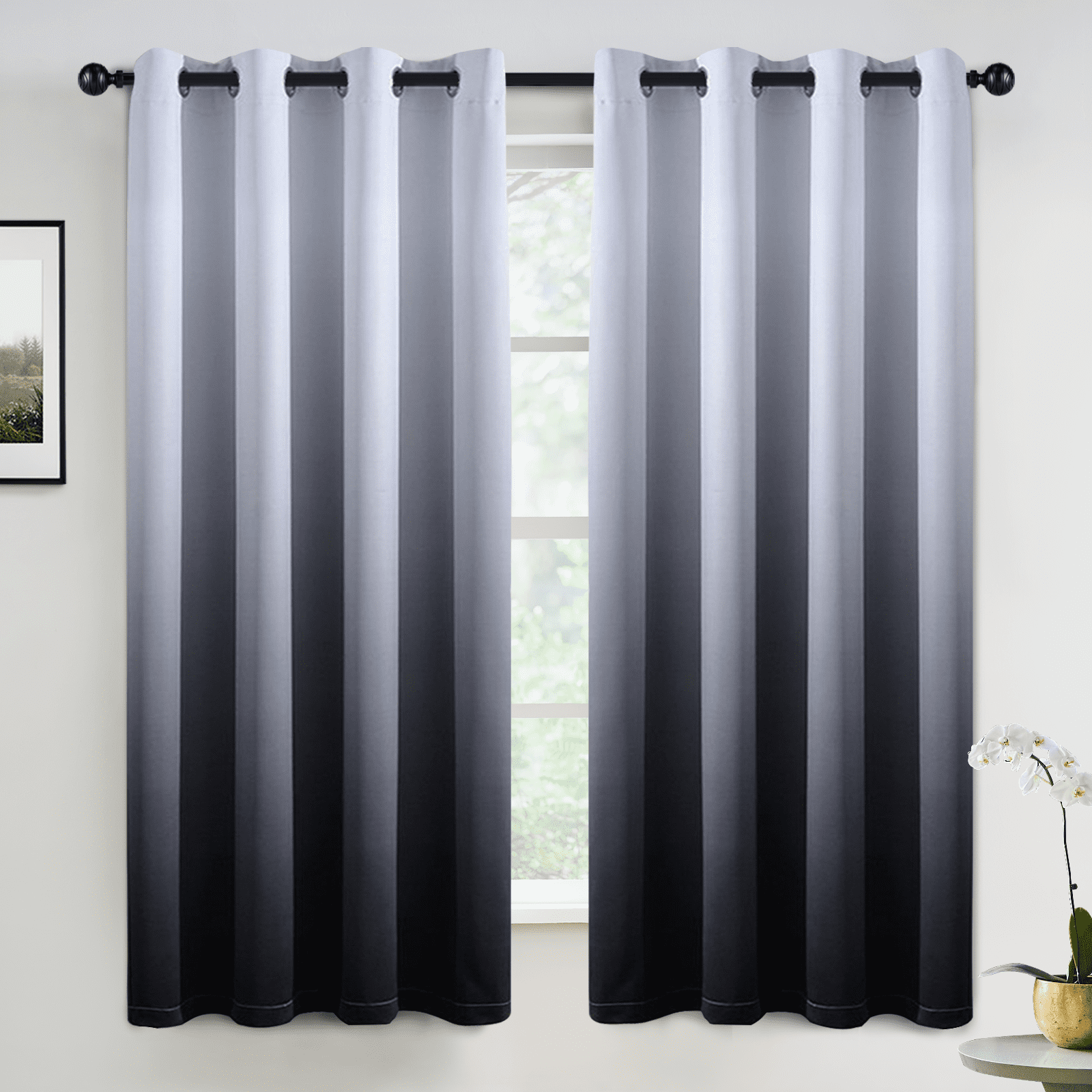 Yakamok Room Darkening Black Ombre Blackout Curtains With Grommet ...