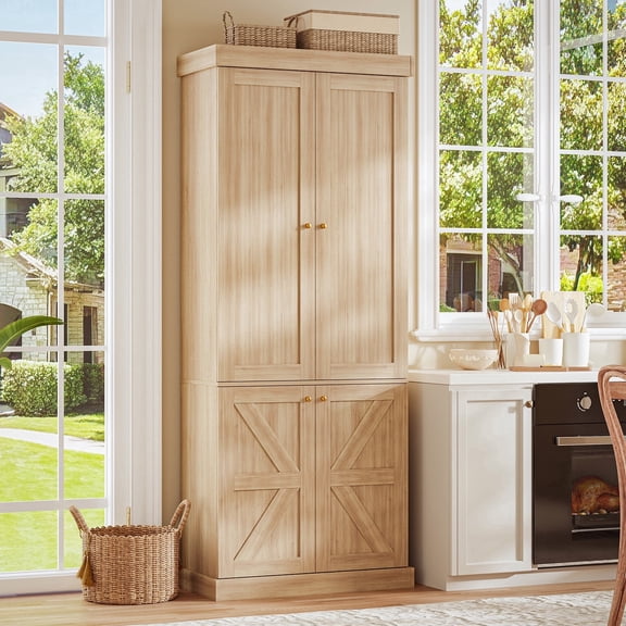 71" Tall Farmhouse Kitchen Pantry Cabinet with Doors,Storage Cabinet with 4-Tier Adjustable Shelves,Wooden Hutch for Home, Kitchen Brown