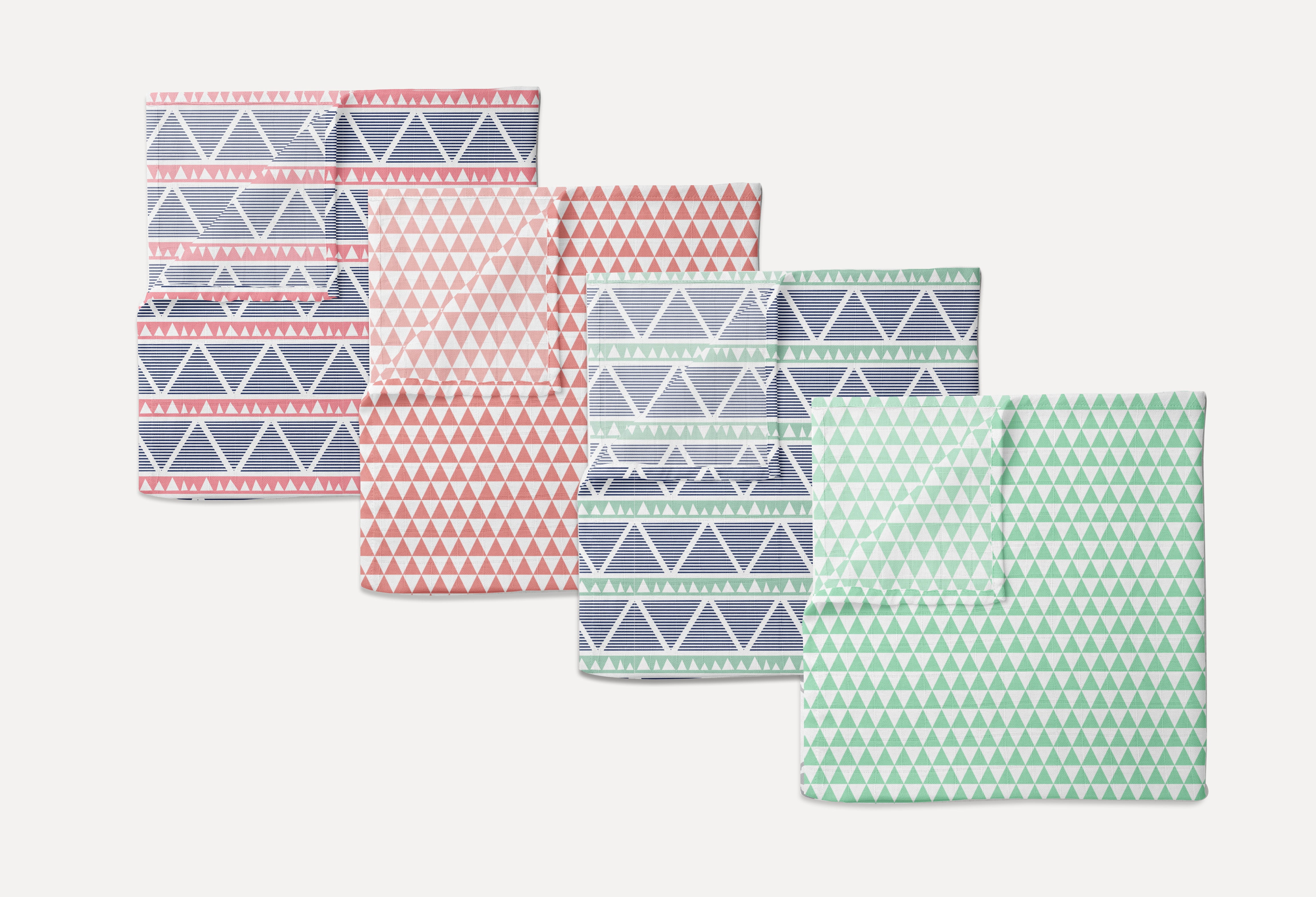Bacati - Aztec Coral/Mint/Navy Triangles Muslin Girls Crib Bedding Set