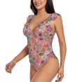 thumbnail image 3 of Yiaed Color Flowers Print Women's Ruffled One Piece Swimsuit V Neck Swimwear Slimming Monokini for Woman-X-Large, 3 of 8