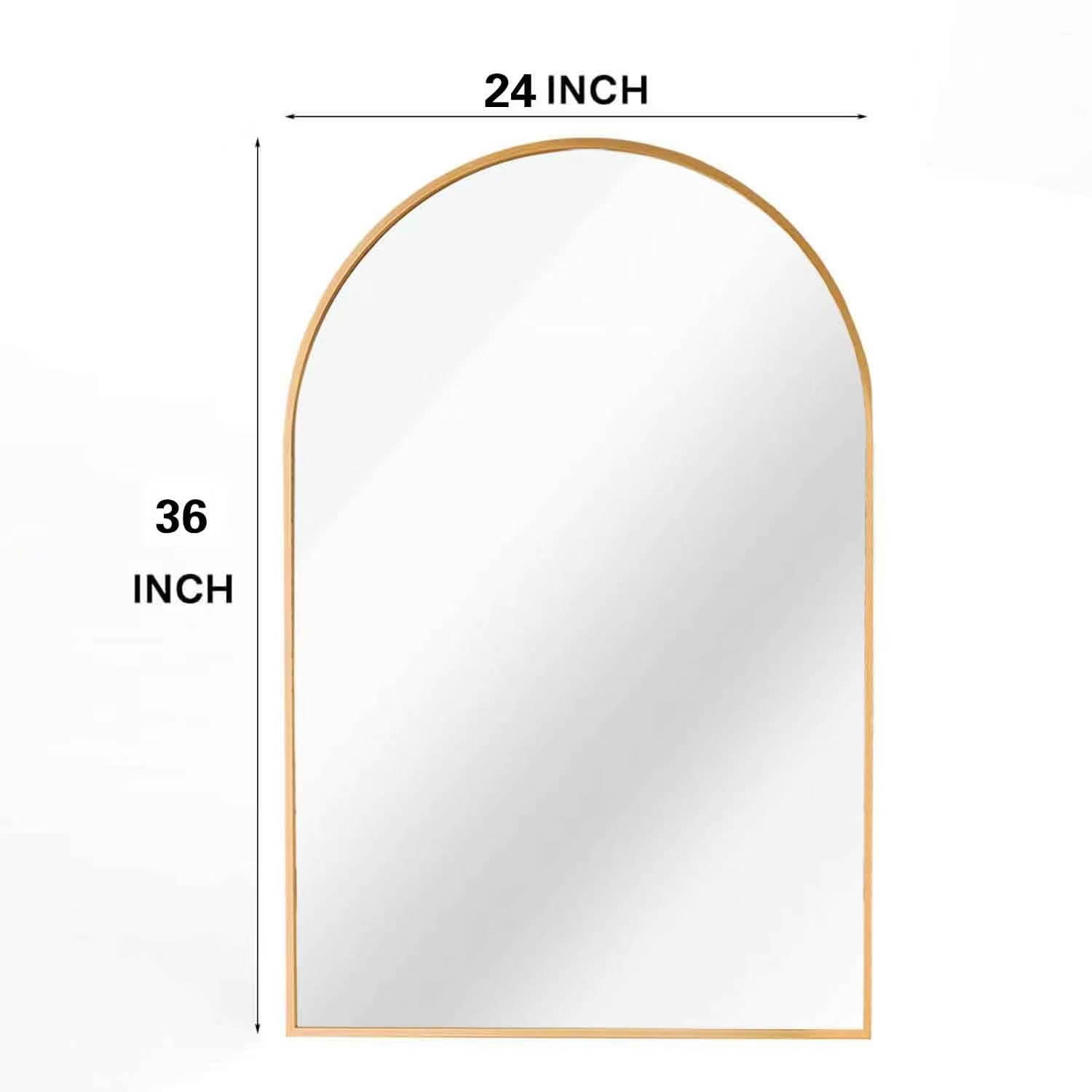 MAYEERTY 24x36 Inch Gold Metal Framed Arched Bathroom Wall Mirror, for Bathroom Vanity Area