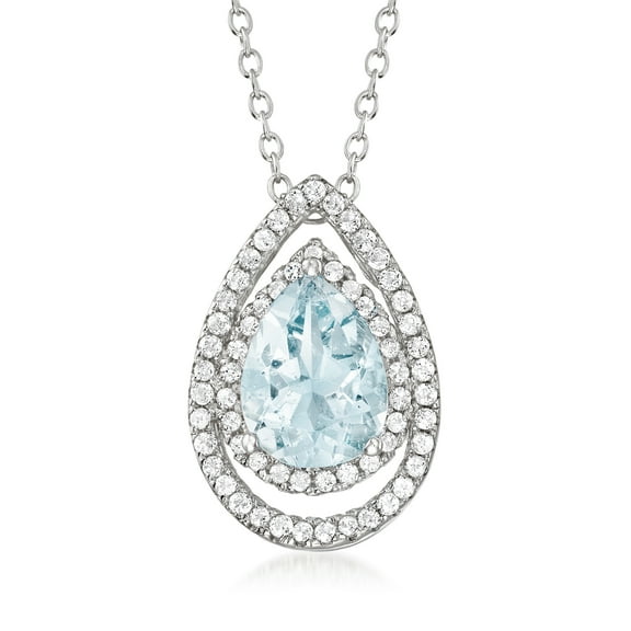 Ross-Simons 1.30 Carat Aquamarine and .60 ct. t.w. White Topaz Pear-Shaped Pendant Necklace in Sterling Silver, Women's, Adult