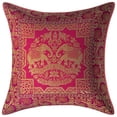 thumbnail image 2 of Stylo Culture Ethnic Bohemian Brocade Magenta And Gold Throw Pillow Covers 16x16 Jacquard Weave Banarsi Outdoor Holiday Pillow Covers Elephant Floral 40x40 cm Decorative Cushion Covers (Set Of 2), 2 of 4