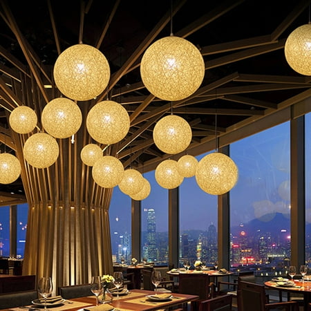 Round Rattan Pendant Light Natural Modern Ball Ceiling Light Hanging Pendant Lamp Rattan Chandelier for Bar Cafe Living Room Dining Room Decor ()