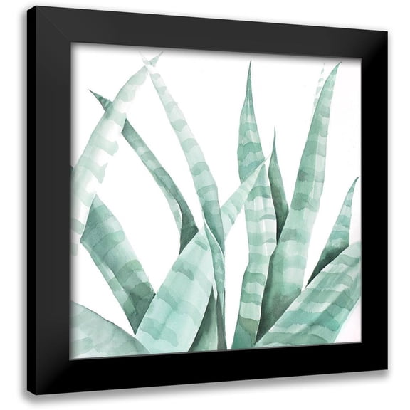Atelier B Art Studio 12x12 Black Modern Framed Museum Art Print Titled - Watercolor Striped Desert Plant