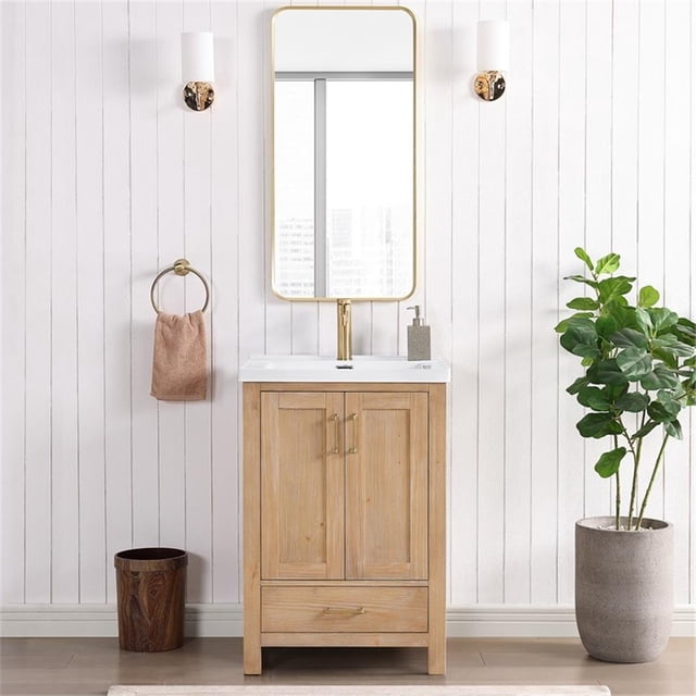Pemberly Row 24" Single Sink Bath Vanity - Brown with Drop - Ceramic Basin