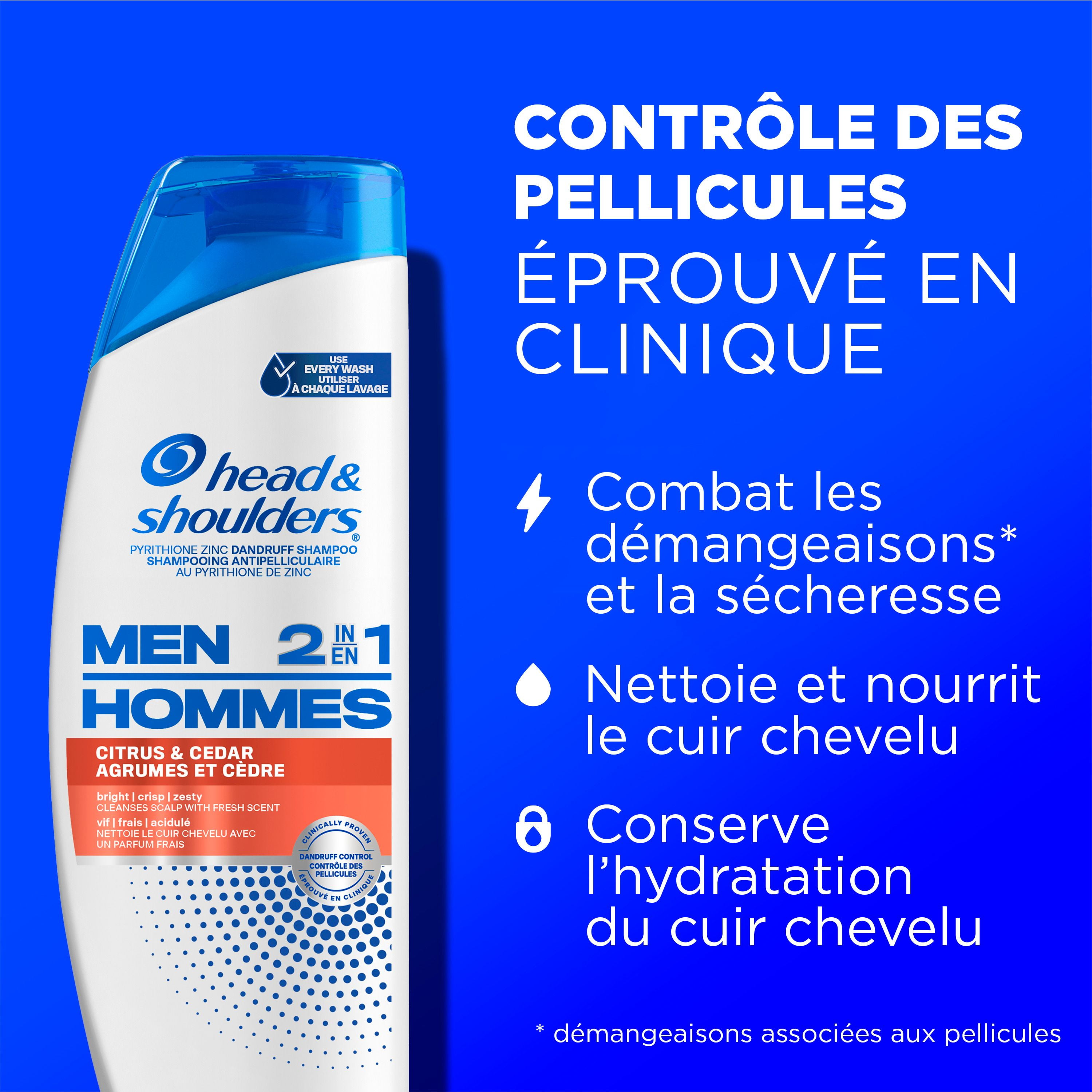 Shampooing et revitalisant antipelliculaire 2 en 1 Head and Shoulders pour hommes, traitement antipelliculaire, Agrumes et cèdre pour un usage quotidien, sans parabènes 370 ml