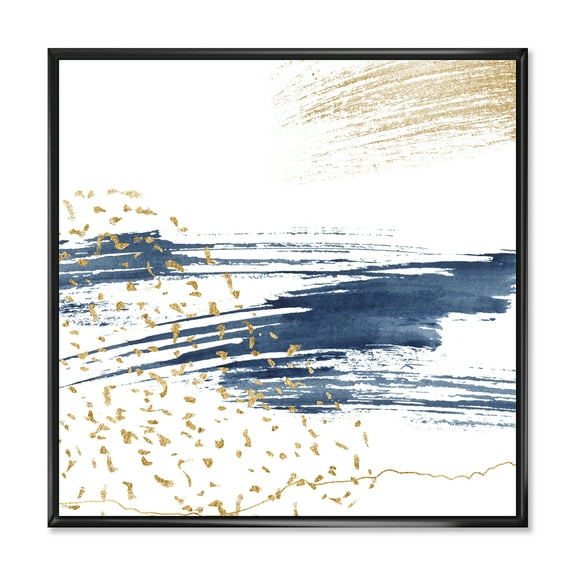 Designart 'Gold and Dark Blue and Abstract I' Modern Framed Canvas Wall Art Print
