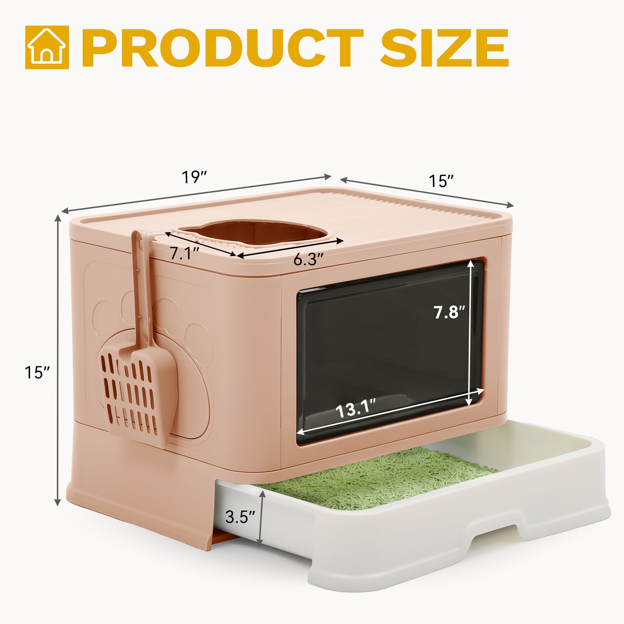 Uforic Large Enclosed Cat Litter Box with Lid Drawer Type Easy to Clean,with Litter Scoop,Pink