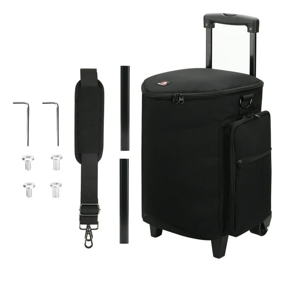 Foldable Storage Bag with Wheel Shoulder Strap & Handle for Wireless Speakers Carry Case Rolling Speakers Bag