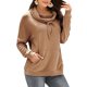 thumbnail image 3 of Sudadera con capucha informal de manga larga con cordón y bolsillos para mujer, color marrón, 3 of 6