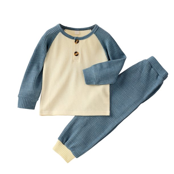 Gibobby Conjunto de pantalones para niños Ropa de invierno para bebés, niñas y niños, camiseta de manga larga de algodón para niños, conjunto de 2 uds.(Azul,18-24 Meses)
