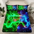 thumbnail image 7 of jejeloiu Gaming 3D Game Controller Gradient Green Blue Queen Sheet Set,Microfiber Teens Bedding,4 Pieces, 7 of 7