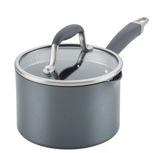 Anolon Advanced Home Cacerola antiadherente anodizada dura con colador y tapa de 2 cuartos (2 cuartos de galón de piedra lunar)