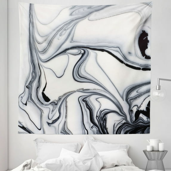 Marble Print Tapestry, Trippy Mix of Colors Unusual Forms Creative Paintbrush Style Image, Fabric Wall Hanging Decor for Bedroom Living Room Dorm, 5 Sizes, Black Pale Grey Dust, by Ambesonne