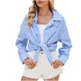 thumbnail image 2 of Utoimkio Women's Striped Plus Size Button Down Shirts Dress Shirt Long Sleeve V Neck Loose Blouses Casual Vacation Tunic Tops for Women with Pockets, 2 of 9