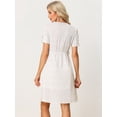 thumbnail image 4 of Vestido floral para mujer Allegra K 2023 Primavera Verano manga corta escote en V cinturón hasta la rodilla blanco L, 4 of 6