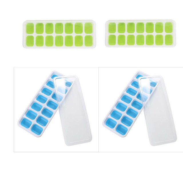 4 moldes de plástico para cubitera de hielo con tapa, molde de gelatina para hielera, utensilios de cocina, 2 azules + 2 verdes JM