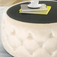 thumbnail image 4 of Table Basse Ottomane en Velours et Verre Trempé Design Capitonné Rond Parfait pour les Salons Glam Beige, 4 of 5