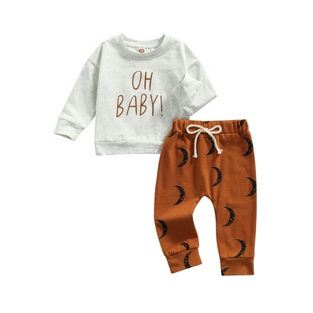 

SHIBAOZI Newborn Baby Boy Girl Winter Clothing Set OH Baby Print Long Sleeve Sweatshirt Top Moon Print Pants Leggings