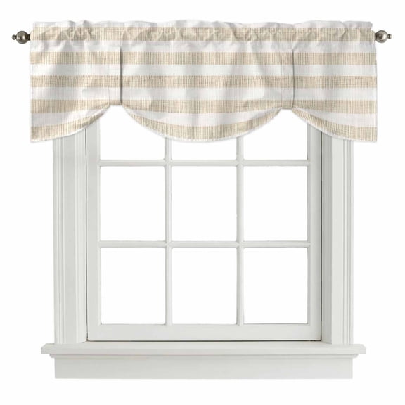 Tie Up Curtain Valances Vintage Yellow Stripe on Linen,Rod Pocket Shade Valance Adjustable Curtains Farmhouse Line Window Treatment for Kitchen Bathroom Living Room Windows,60x18in