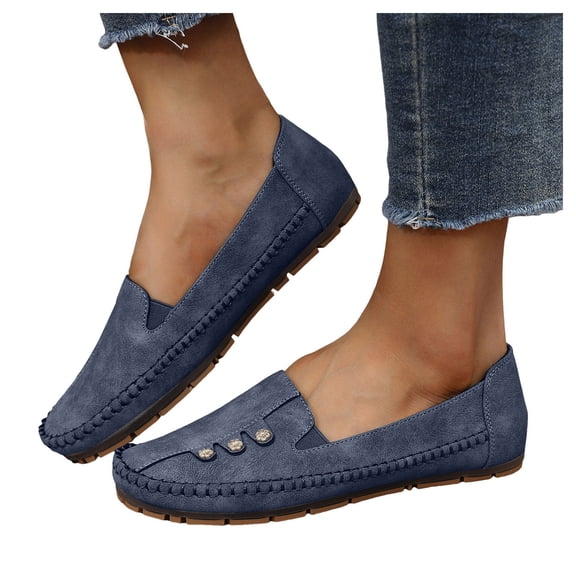 Rokment Vintage Flowers Slip on Walking Loafers for Women 2026 Boho Beach Casual Leather Ballet Flat Comfortable Soft Sole Non Slip Work Dress Nursing Shoes Blue Size 6