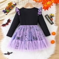 thumbnail image 4 of Weebloom Halloween Dress For Girls Bat Print Mesh Tutu Skirt With Cartoon Sleeves Bow Casual Party Outfit Age 1-8 Years Girls' Dresses,1-2 Years, 4 of 7