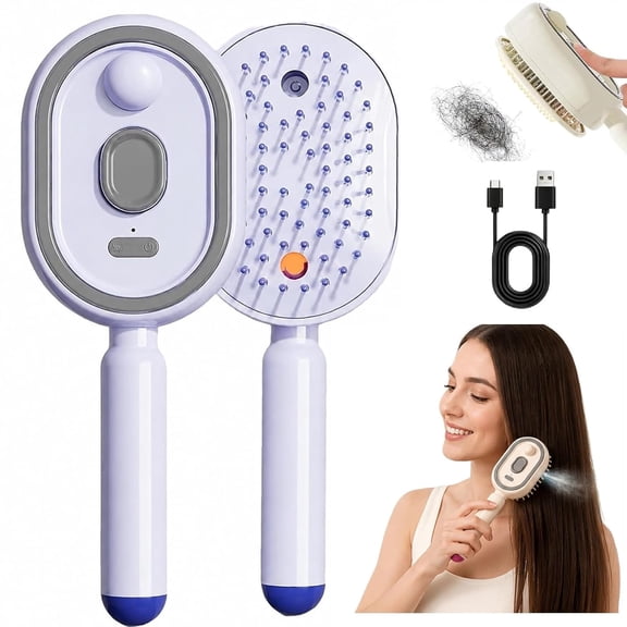 2026 Upgraded Electric Spray air Cushion Massage Comb, 3 in 1 Rechargeable Air Cushion Hair Brush, Retractable Hairs Massage Brush for Frizzy Hair, Detangling (Purple,No hair oil and cup)