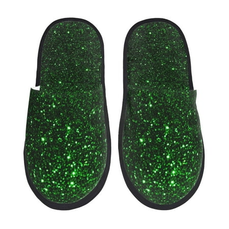 Balery Green Sparkling Slient Indoor Furry Fleece Comfort House Shoes Soft Non-Slip Home Shoes Cotton slippers House Slippers-- Medium